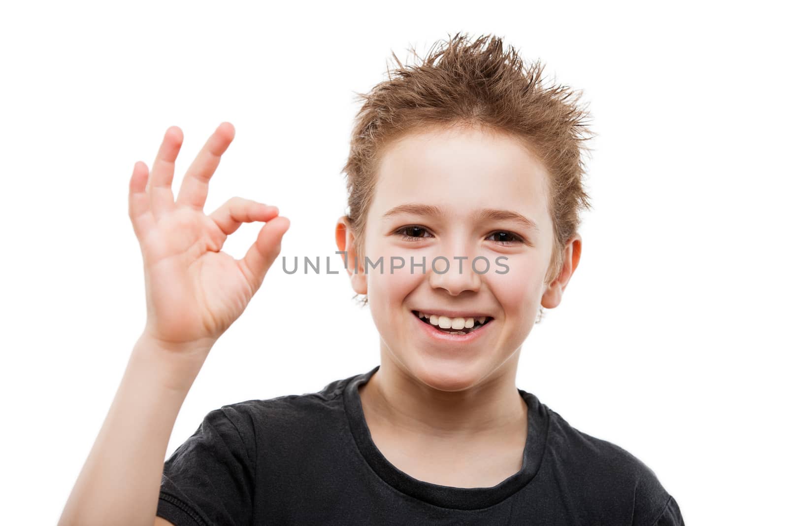 Beauty smiling young teenager boy gesturing OK or success sign by ia_64