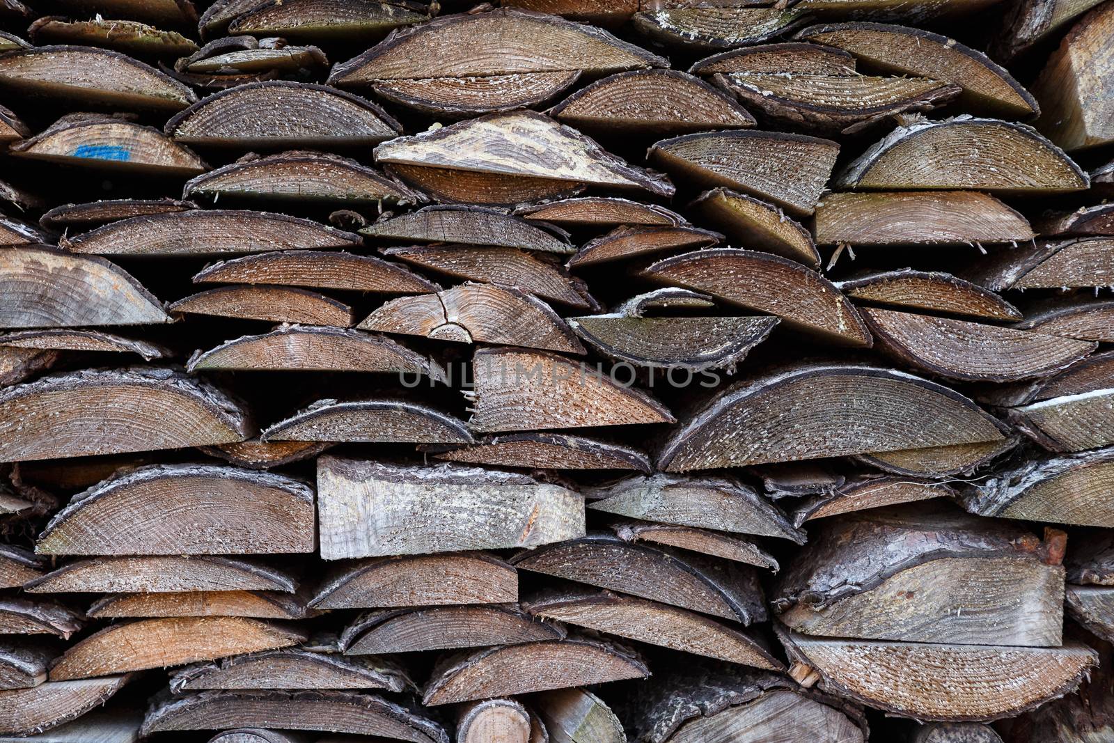 Spruce wood in the background. Firewood stack. by xtrekx