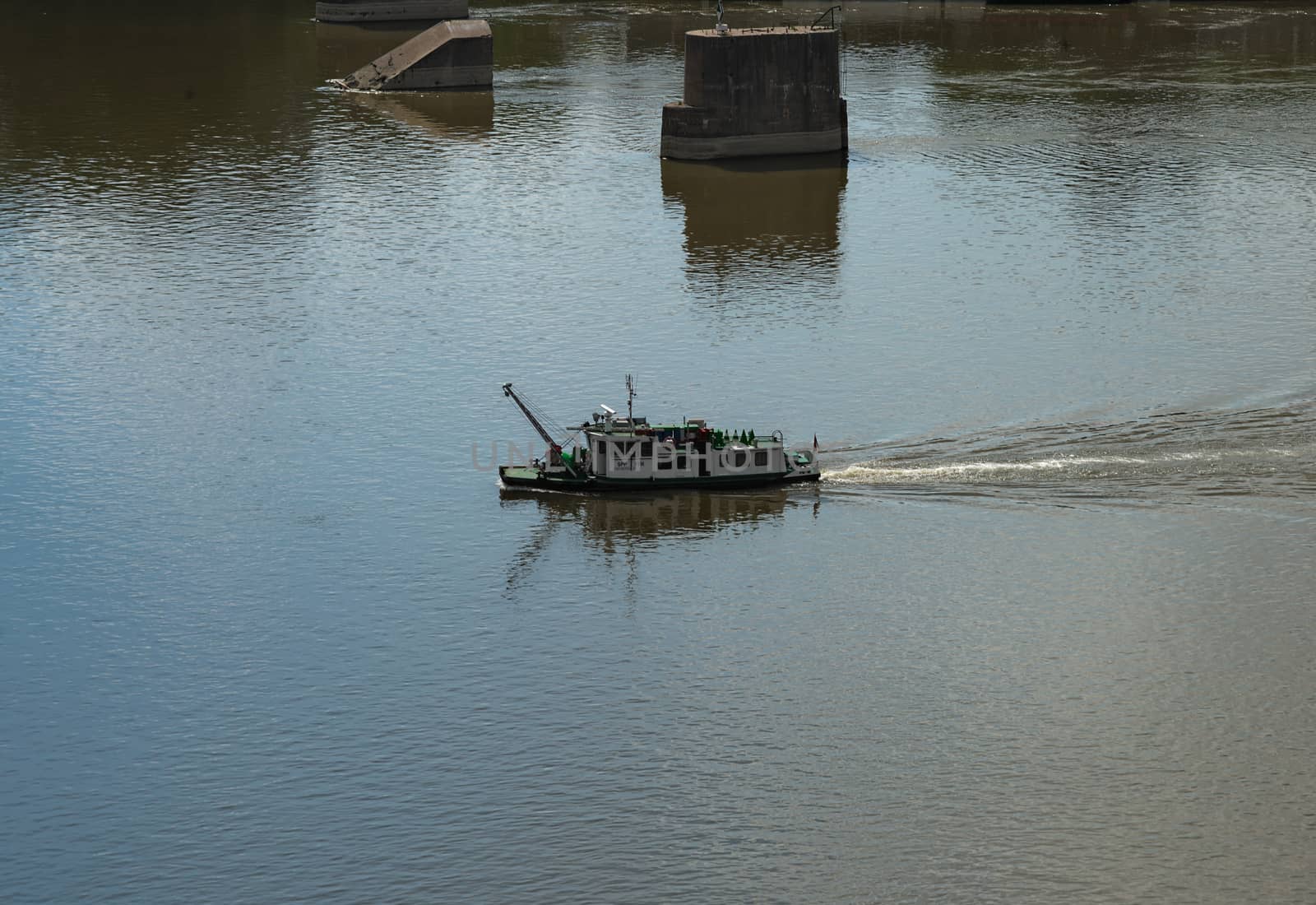 NOVI SAD, SERBIA - May 18th: Small boat floating on river Danube by sheriffkule