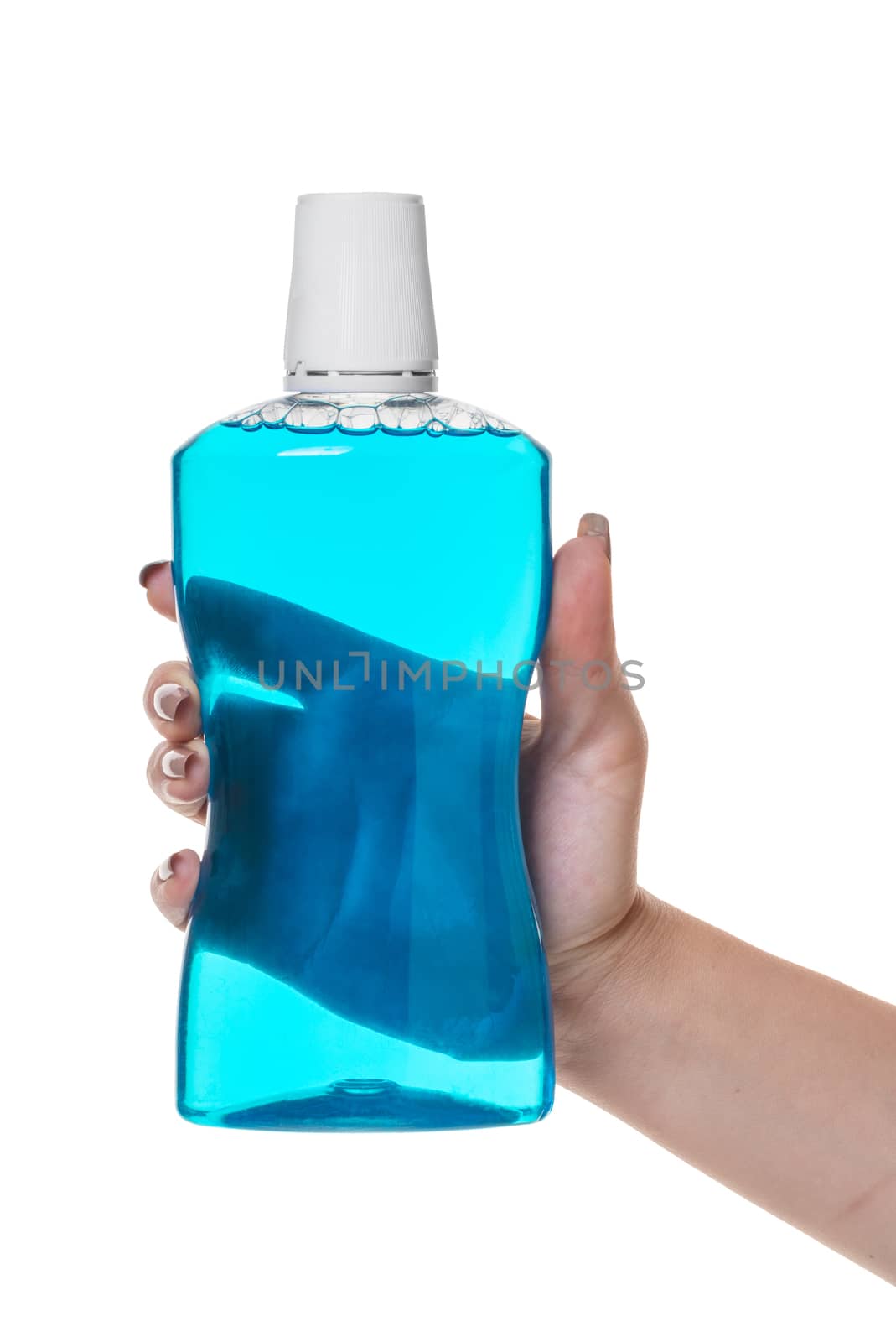 bottle with rinse aid for mouth in hand  by MegaArt
