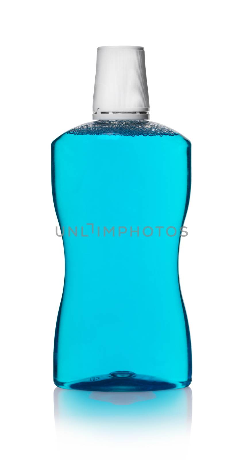 tooth rinse in bottle on white isolated background