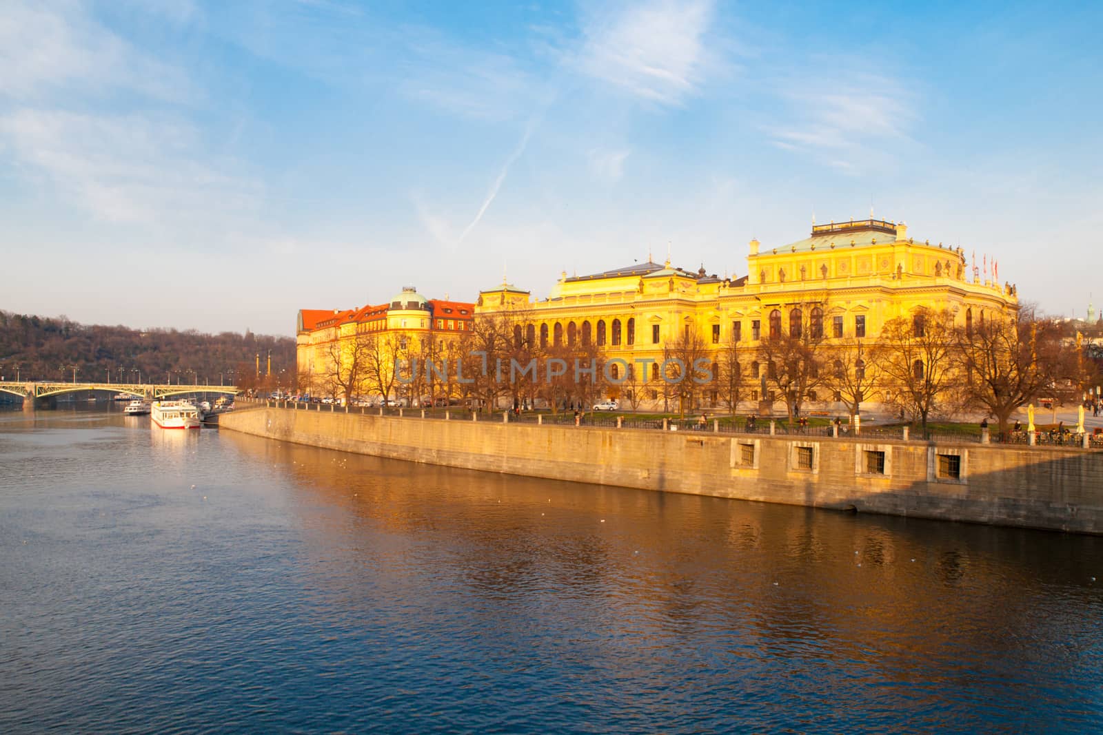 Vltava embankment with historical building of Rudofinum, Prague, Czech Republic by pyty