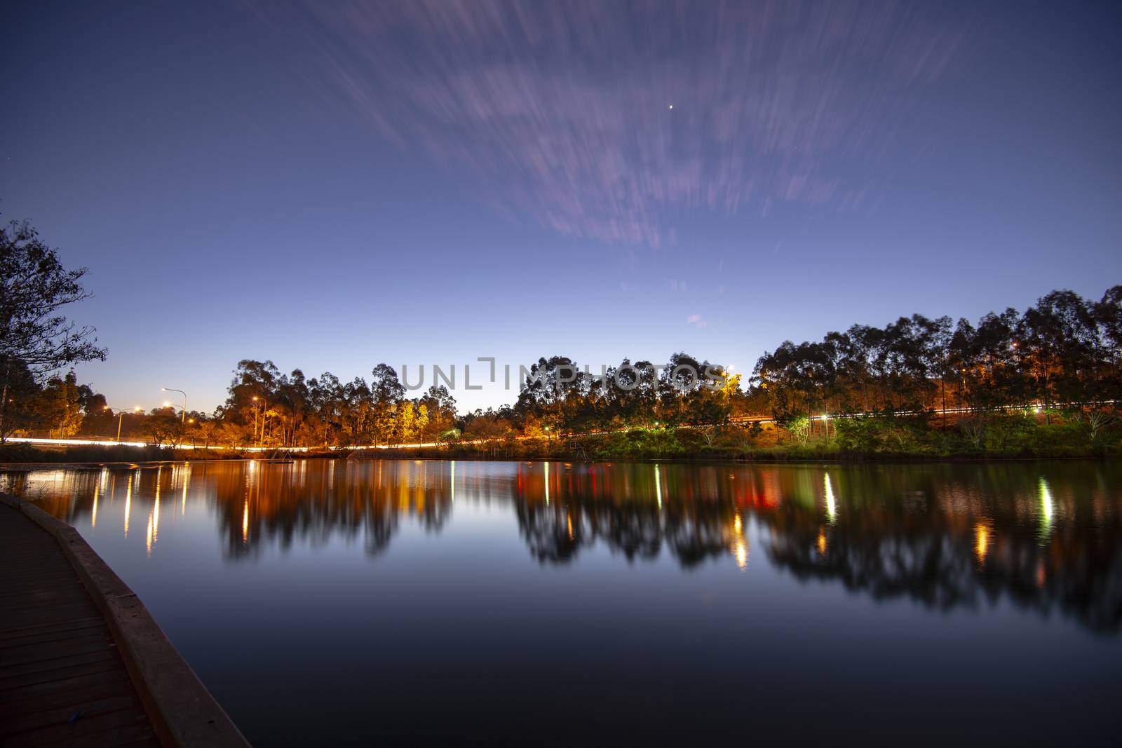 Beautiful lake in Springfield Lakes, Ipswich City, Queensland at dusk.