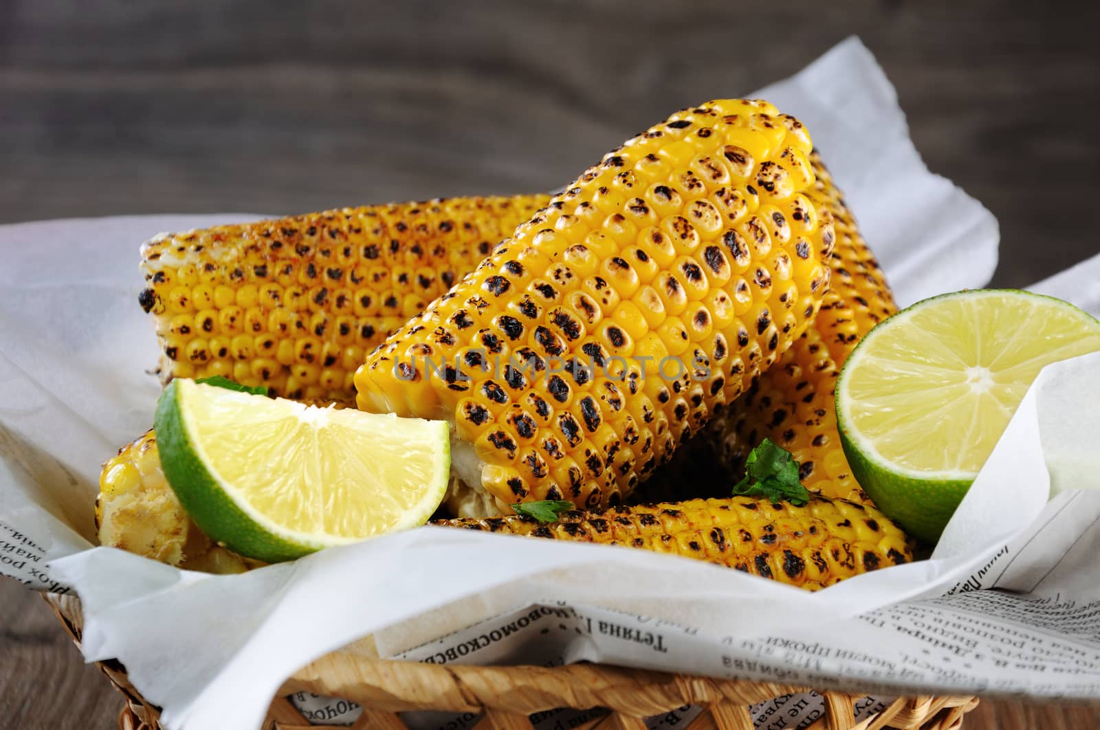 Delicious fried corn, grated with lime  and seasoned with spicy spices. Indian and Mexican style. 