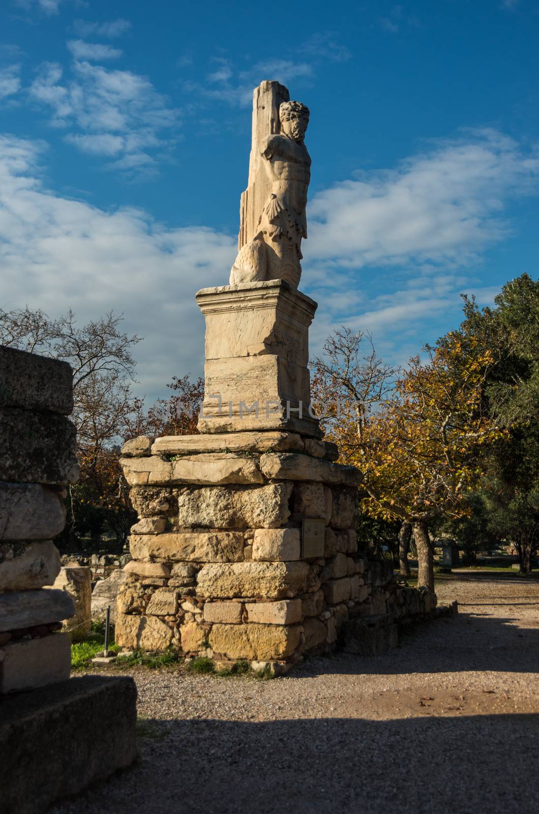 Odeon of Agrippa statues in the Ancient Agora of Athens, Greece