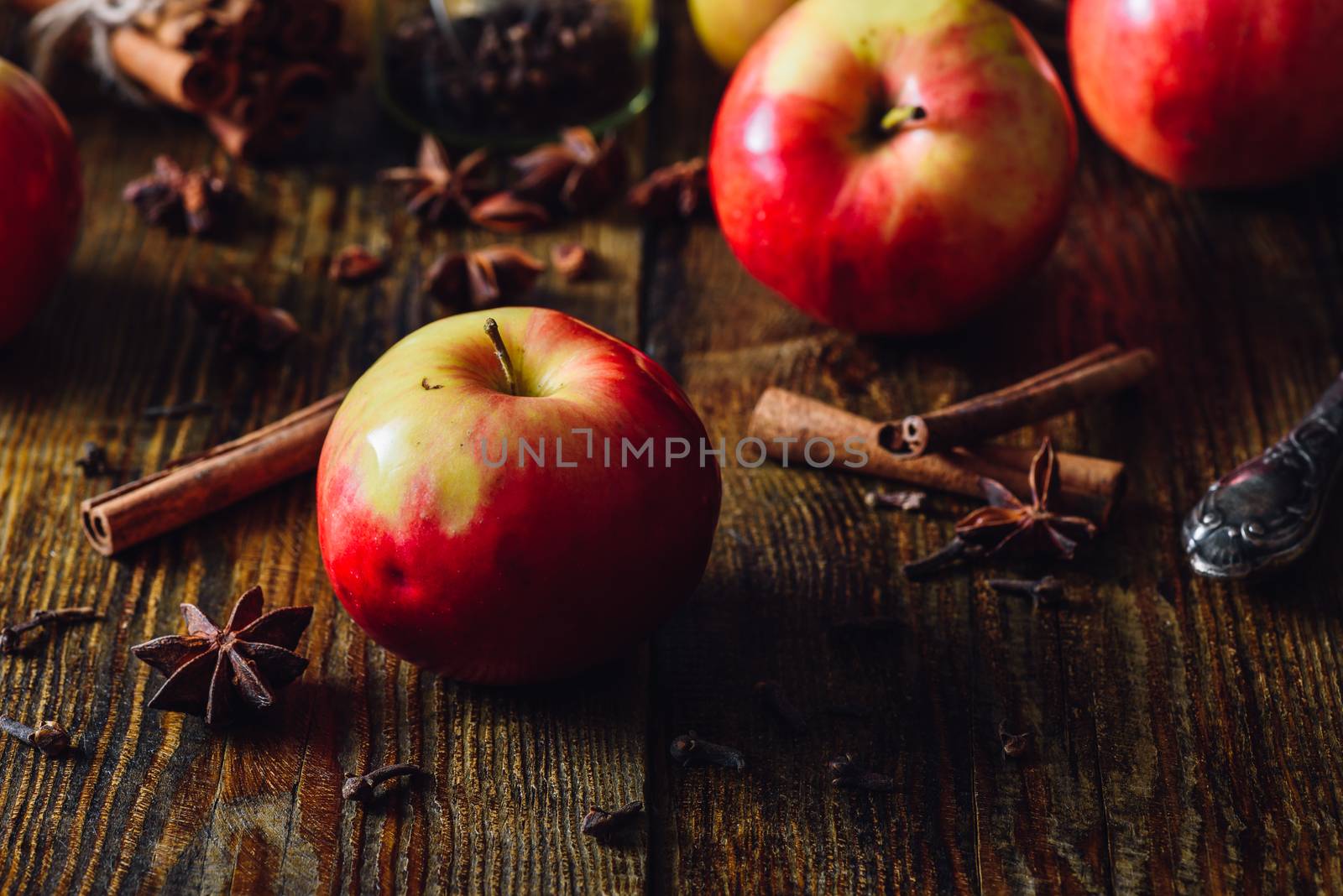 Red Apples with Christmas Spices for Cooking Apple Grog.