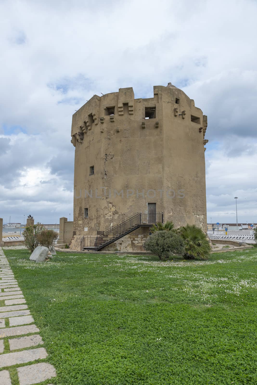 pedestrian area on the ramparts near the Sulis Tower in Alghero - Sardinia in a sunny day of spring