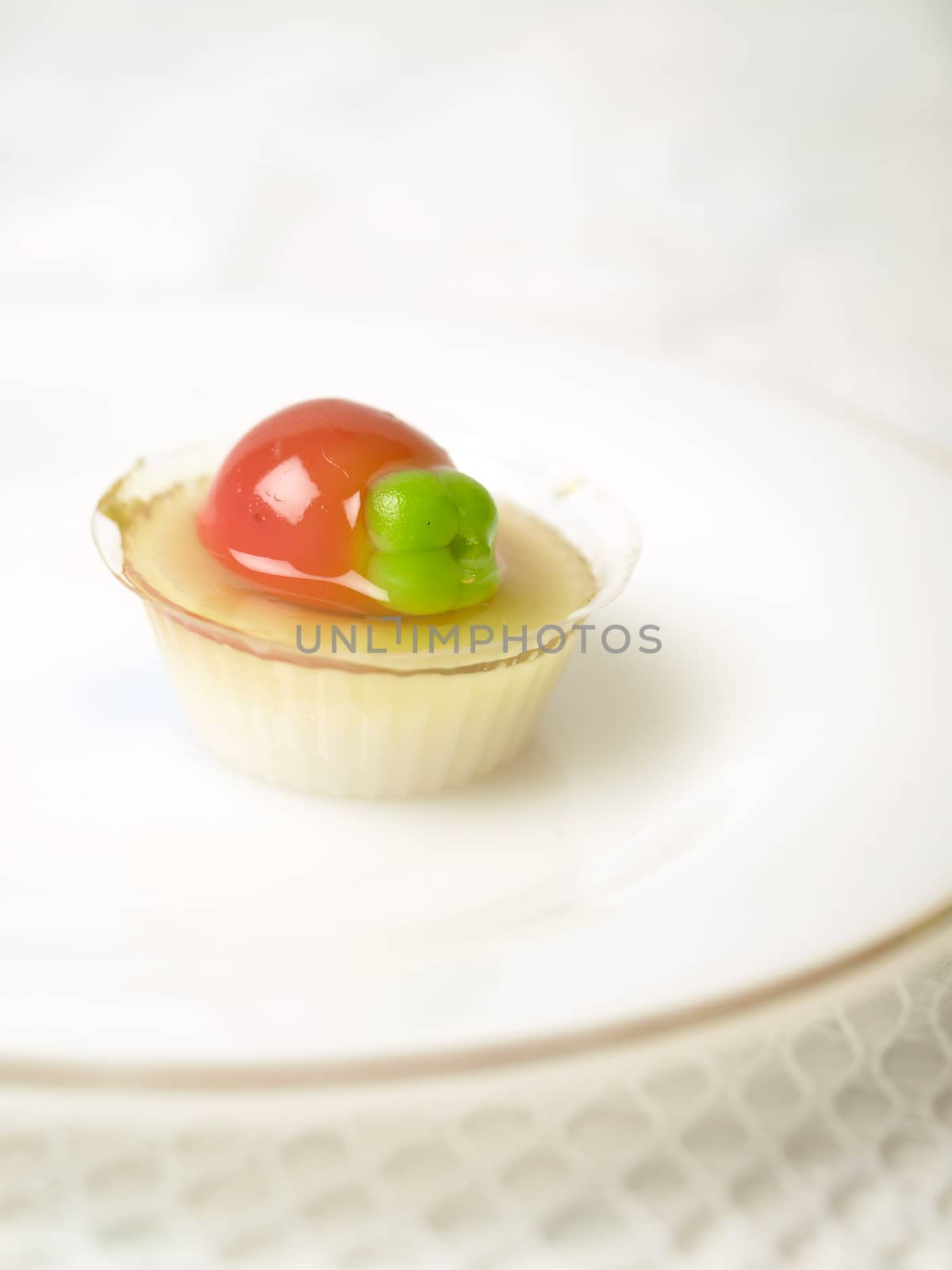 Colorful Coconut jelly Thai dessert with Look Choup , the dessert plated balls