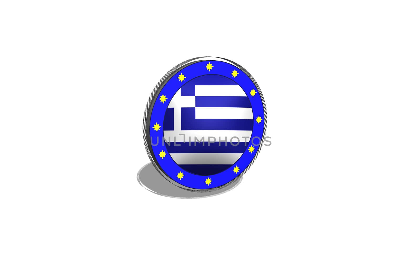 EU button on a button with Greek flag. 3D image - Illustration.