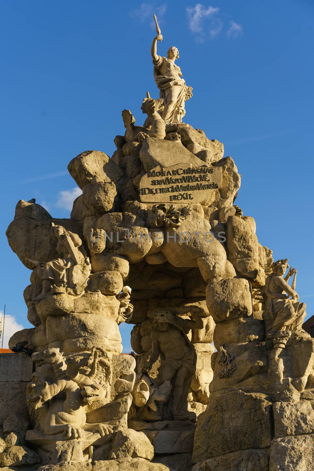 View of historical statue in Zelny trh square, city Brno czech republic .