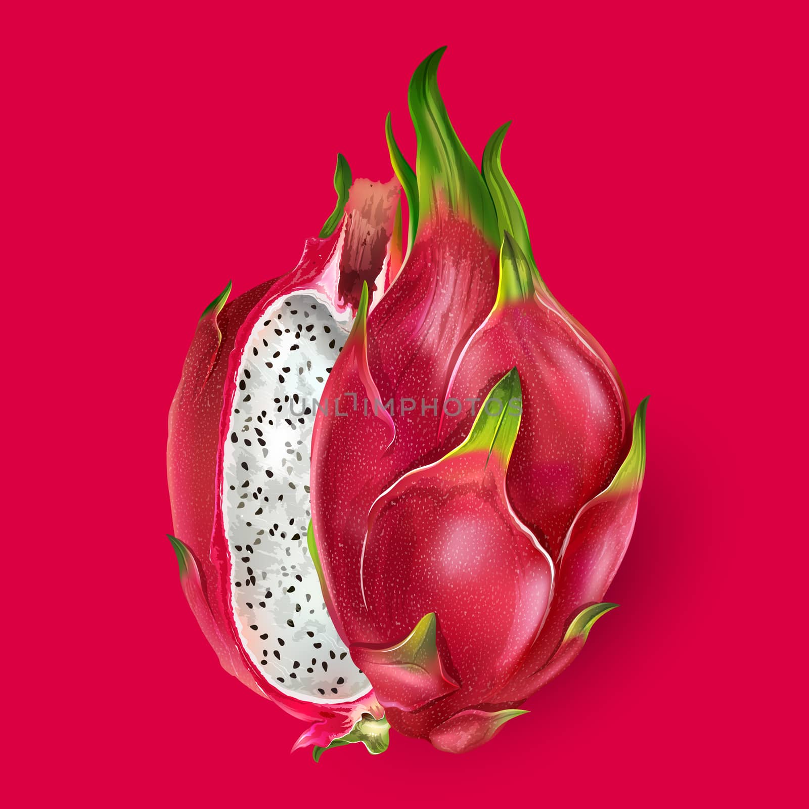 Dragon fruit on bright red background.