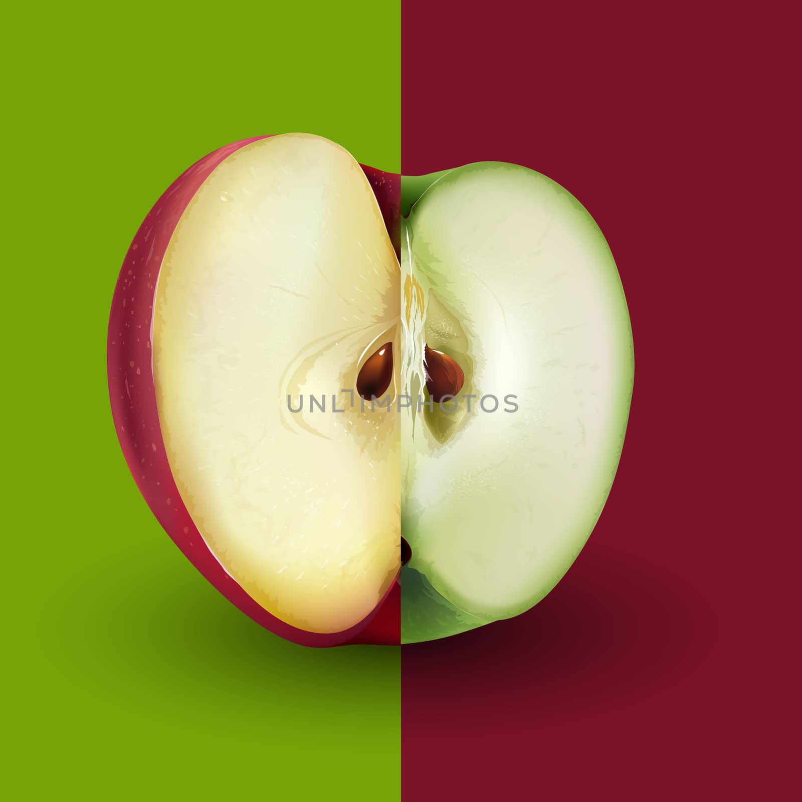 Green and red apples on a background.