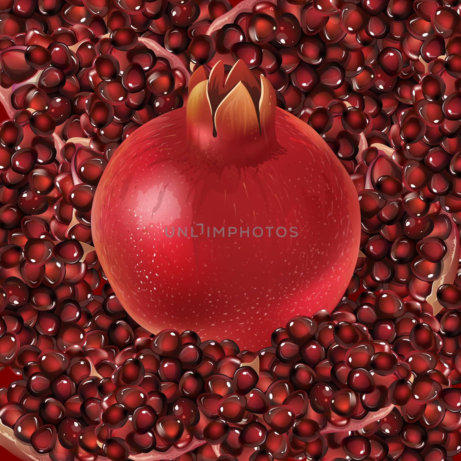 Pomegranate and grain dark red saturated background.