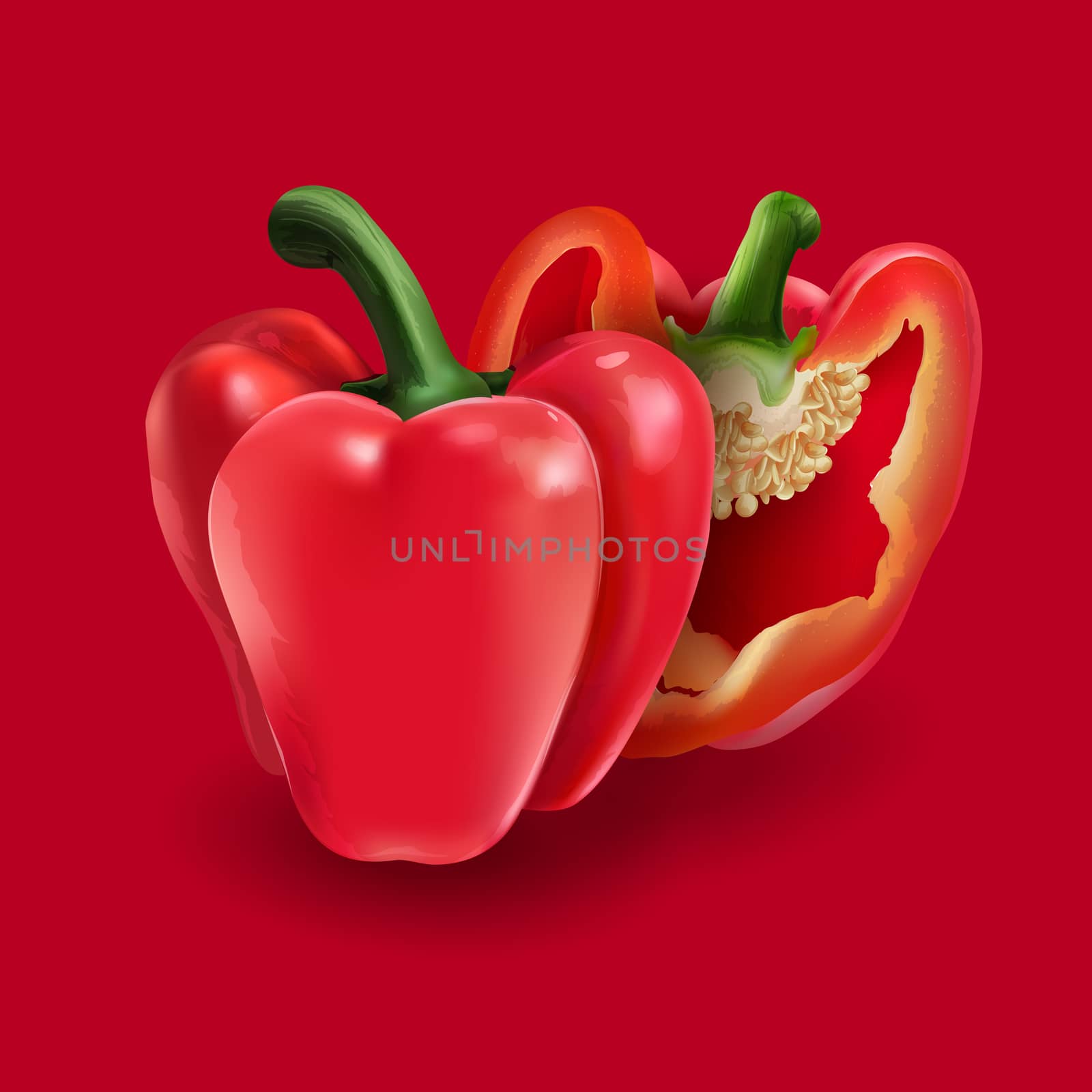 Red pepper on red background by ConceptCafe