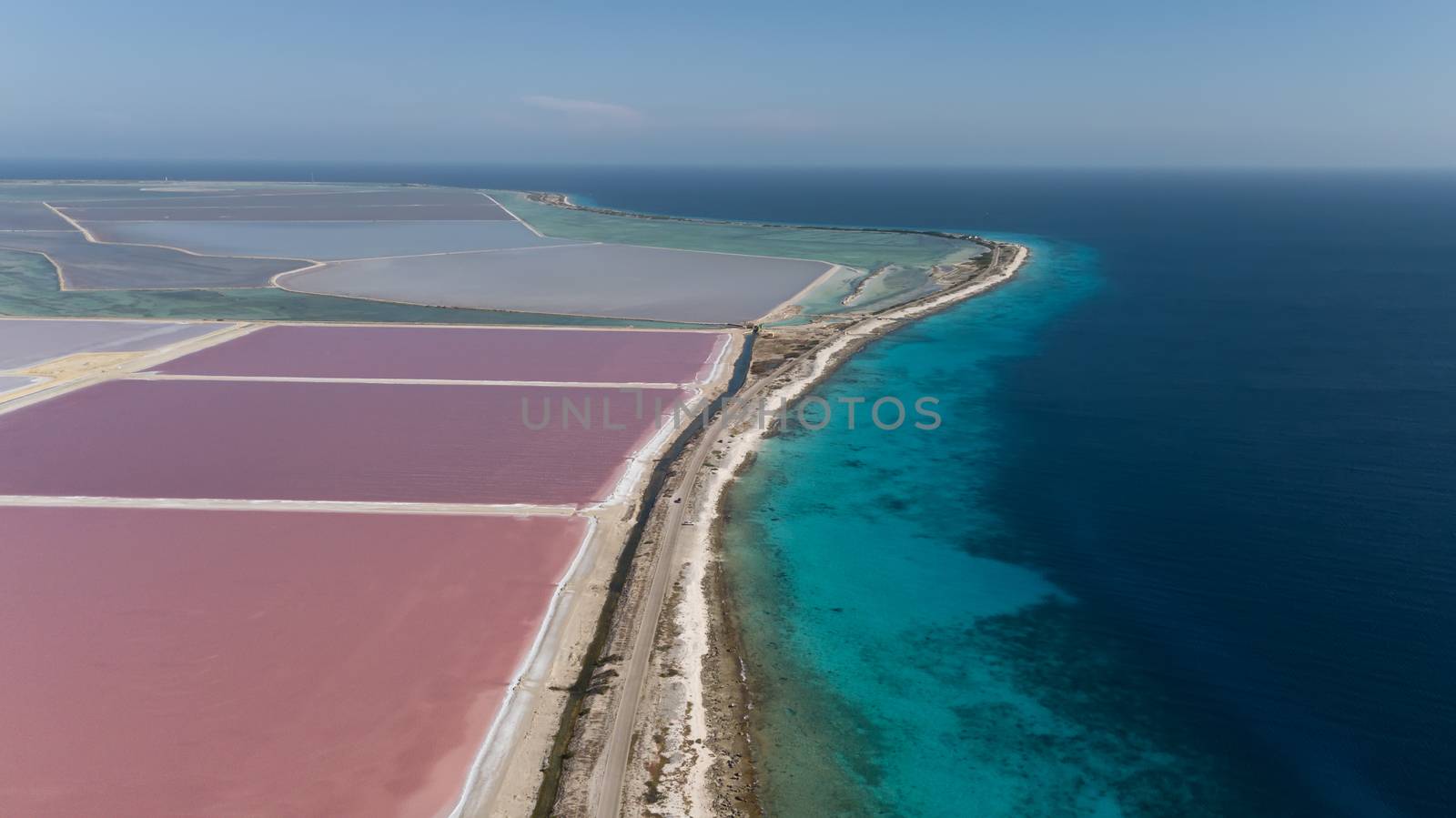 rose caribbean salt lake Bonaire island aerial drone top view