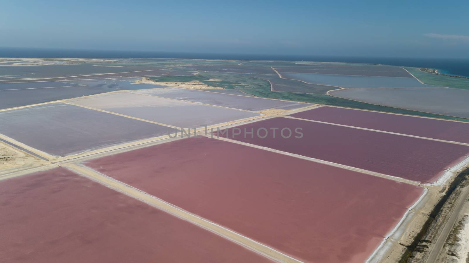 rose caribbean salt lake Bonaire island aerial drone top view by desant7474