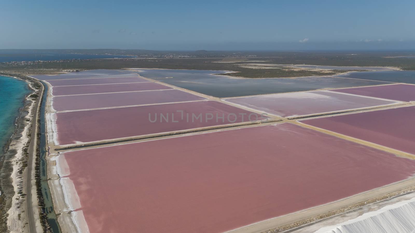 rose caribbean salt lake Bonaire island aerial drone top view by desant7474