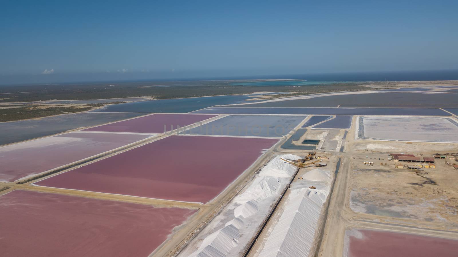 rose caribbean salt lake Bonaire island aerial drone top view by desant7474