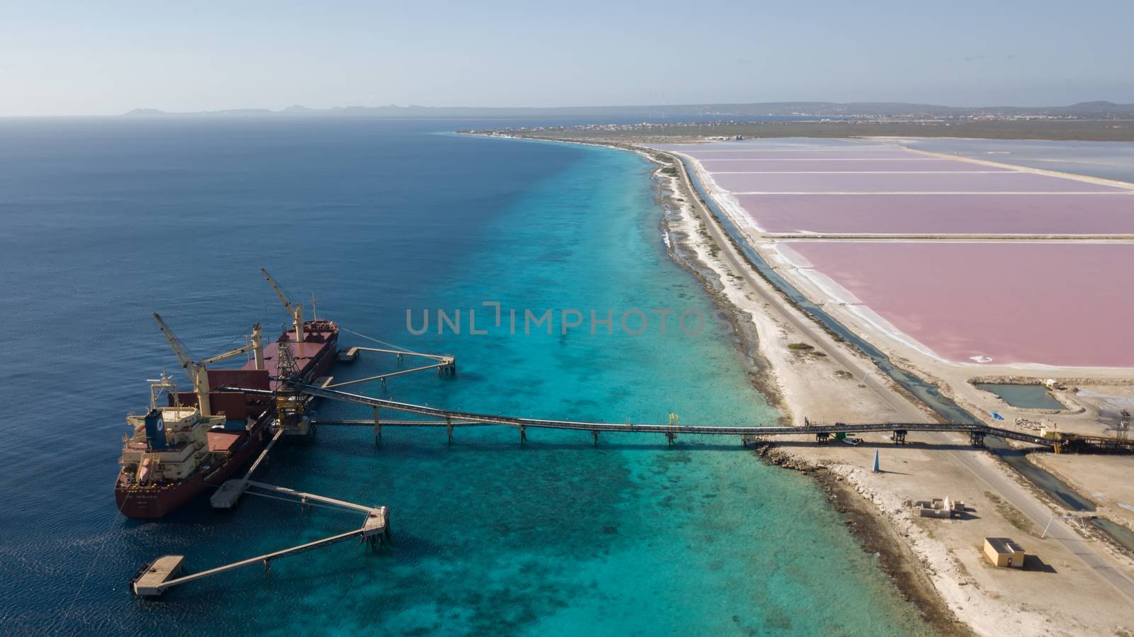 rose caribbean salt lake Bonaire island aerial drone top view by desant7474