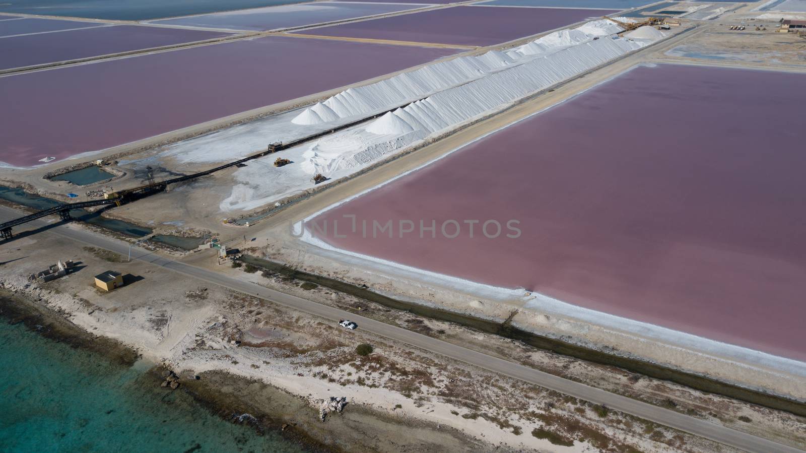 rose caribbean salt lake Bonaire island aerial drone top view