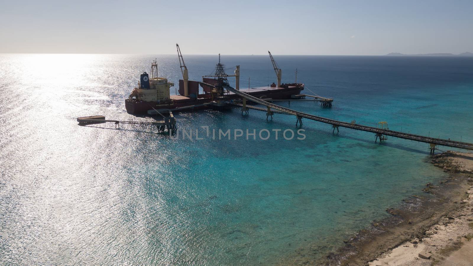 rose caribbean salt lake Bonaire island aerial drone top view by desant7474