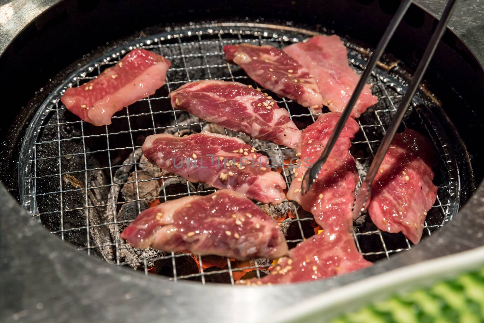 grilled Freshness Japanese wagyu  meat BBQ yakiniku