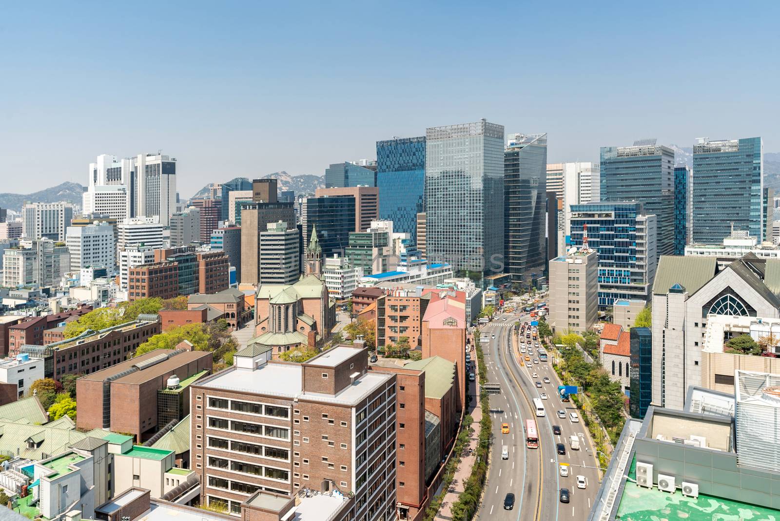 Aerial view of Seoul myeongdong Downtown cityscape in South Korea