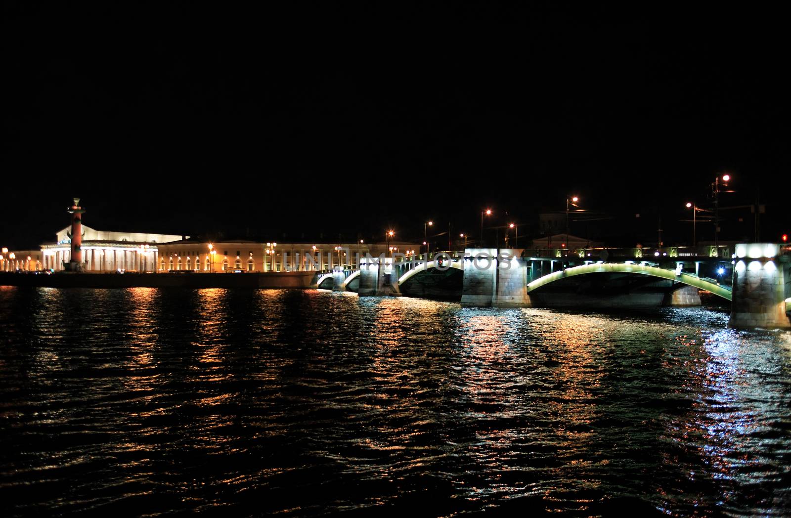 Saint-Petersburg, Russia. Neva river embankment at night