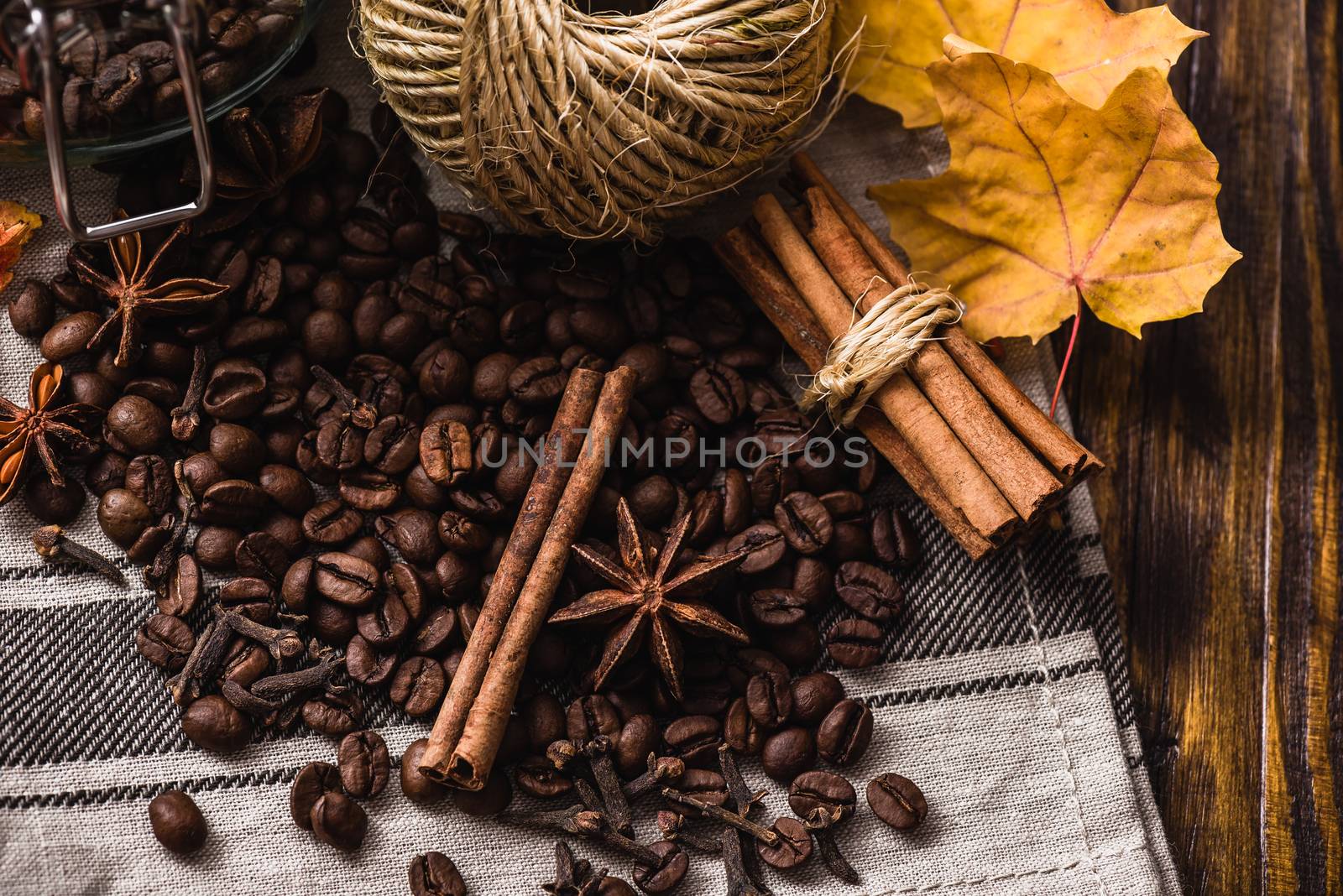 Autumn spices with coffee beans on the table by Seva_blsv