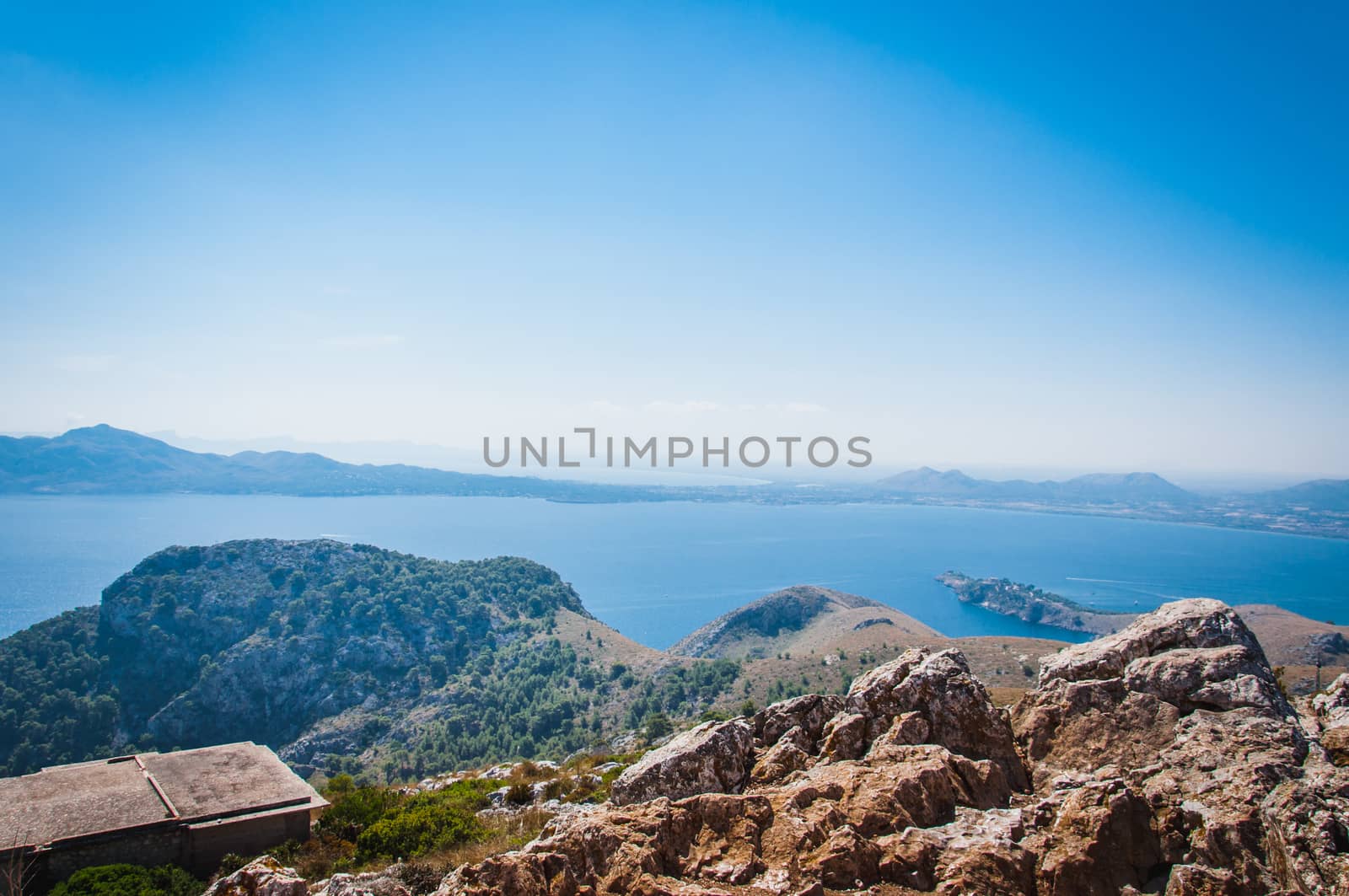 The imposing cliffs of Formentor cap in Majorca overlooking the Mediterranean Sea