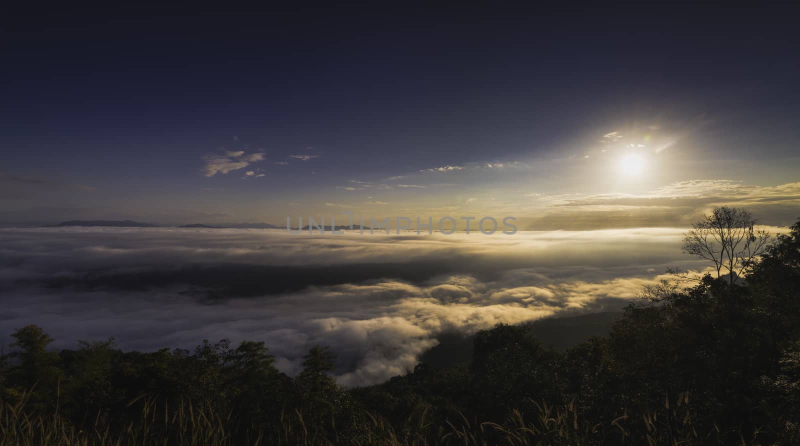 Landscape Panorama Sunrise with Cloud at Doi Samer Dao (Na Noi,Nan,Thailand)