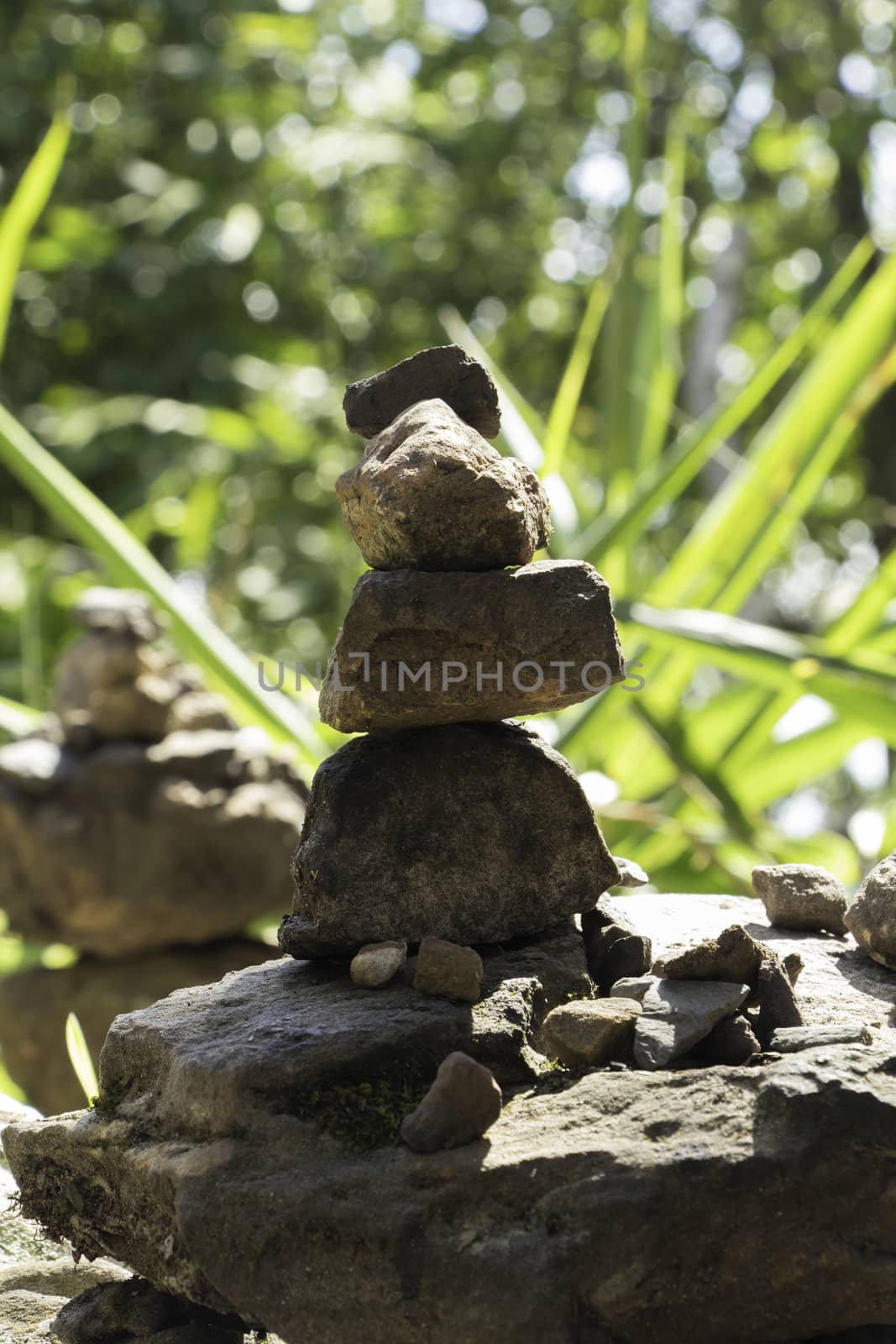 Stone Balancing in forest on daylight 