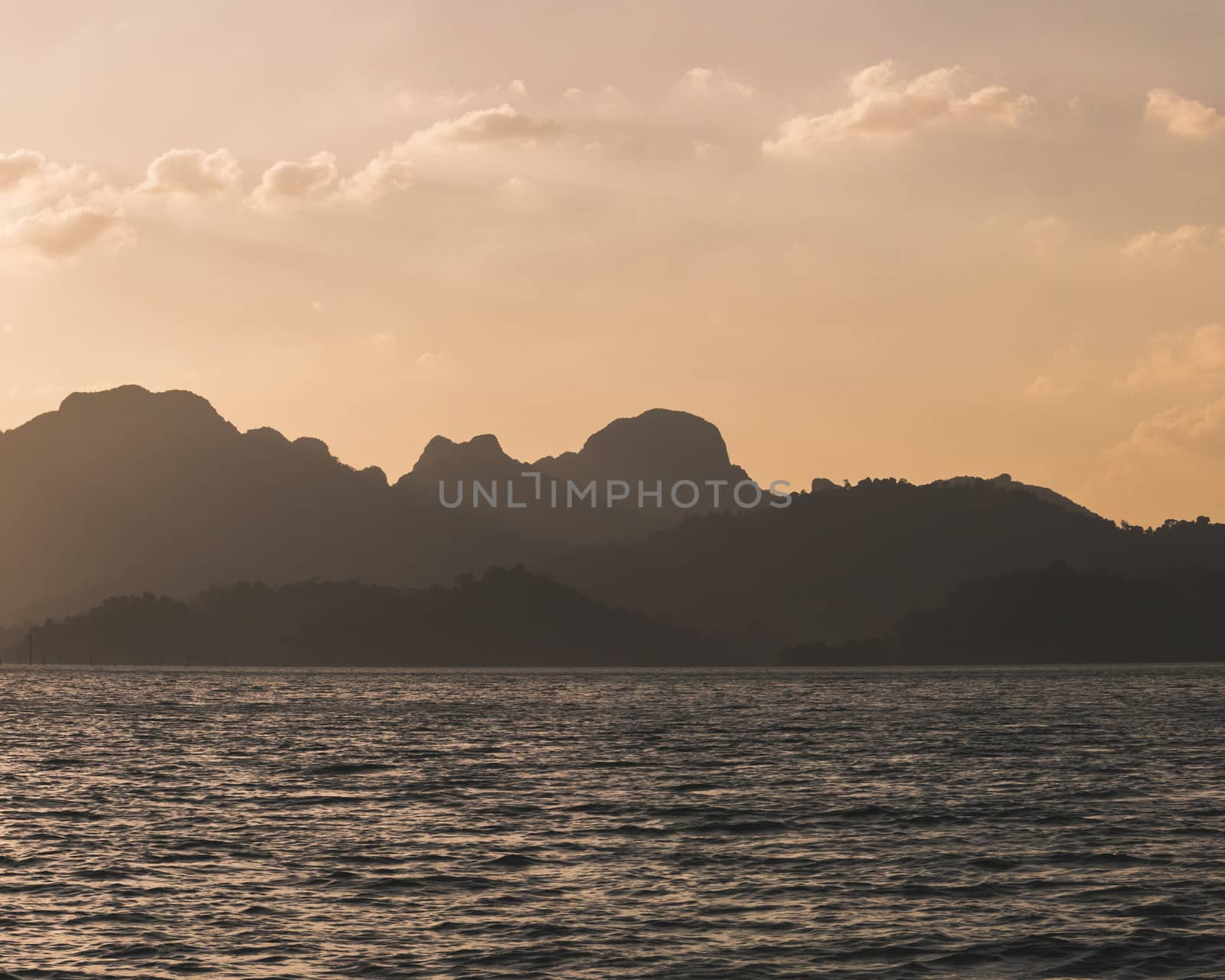  Lanscape Mountain and River during Sunset at Rajaprabha Dam, Surat Thani, Thailand 