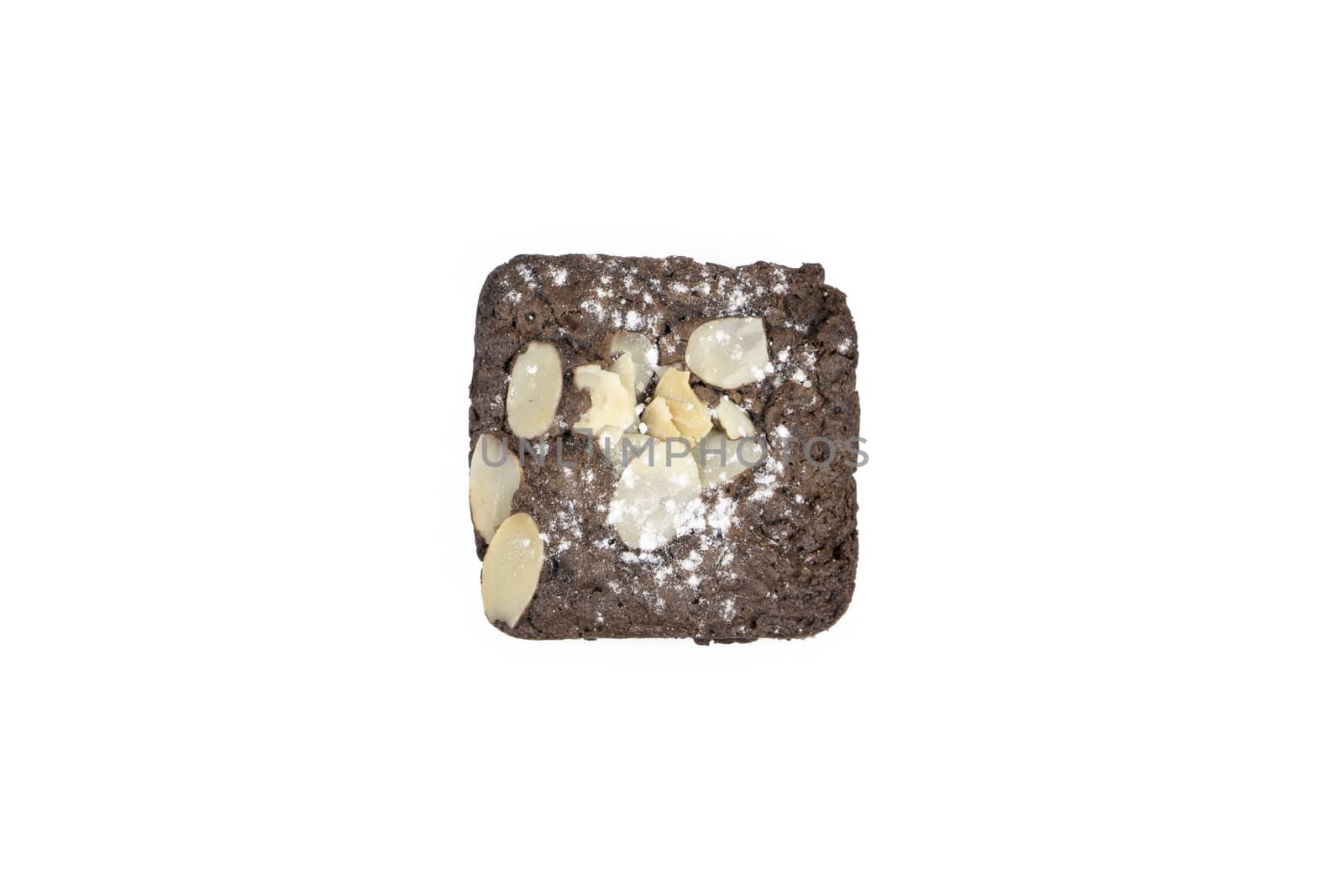 Chocolate walnut brownies isolate top view