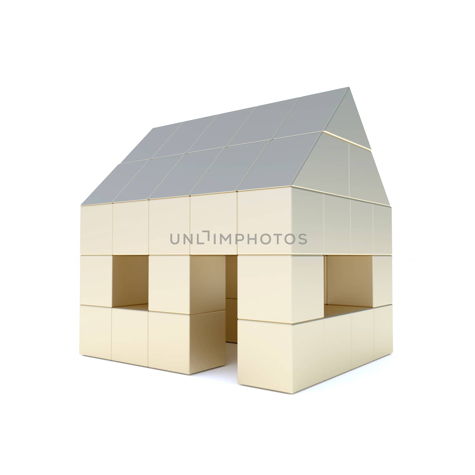 house toy blocks isolated white background, 3d illustration