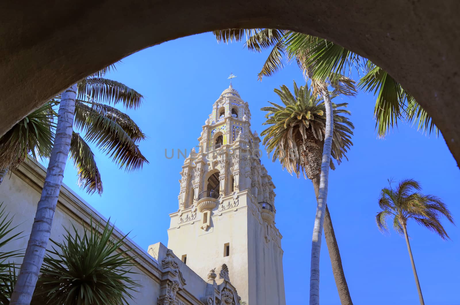 San Diego, California, USA - February 5, 2018 - California Tower overlooking Balboa Park in San Diego, California.