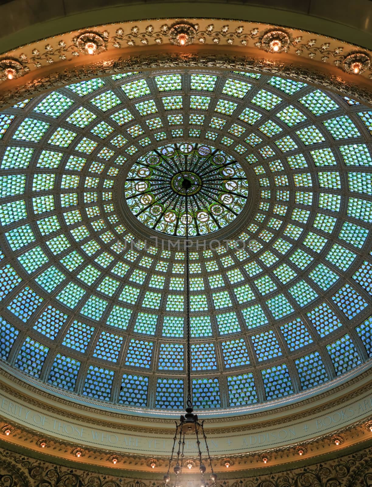 Chicago, Illinois, USA - June 22, 2018 - View of the interior and of the dome at the Chicago Cultural Center.