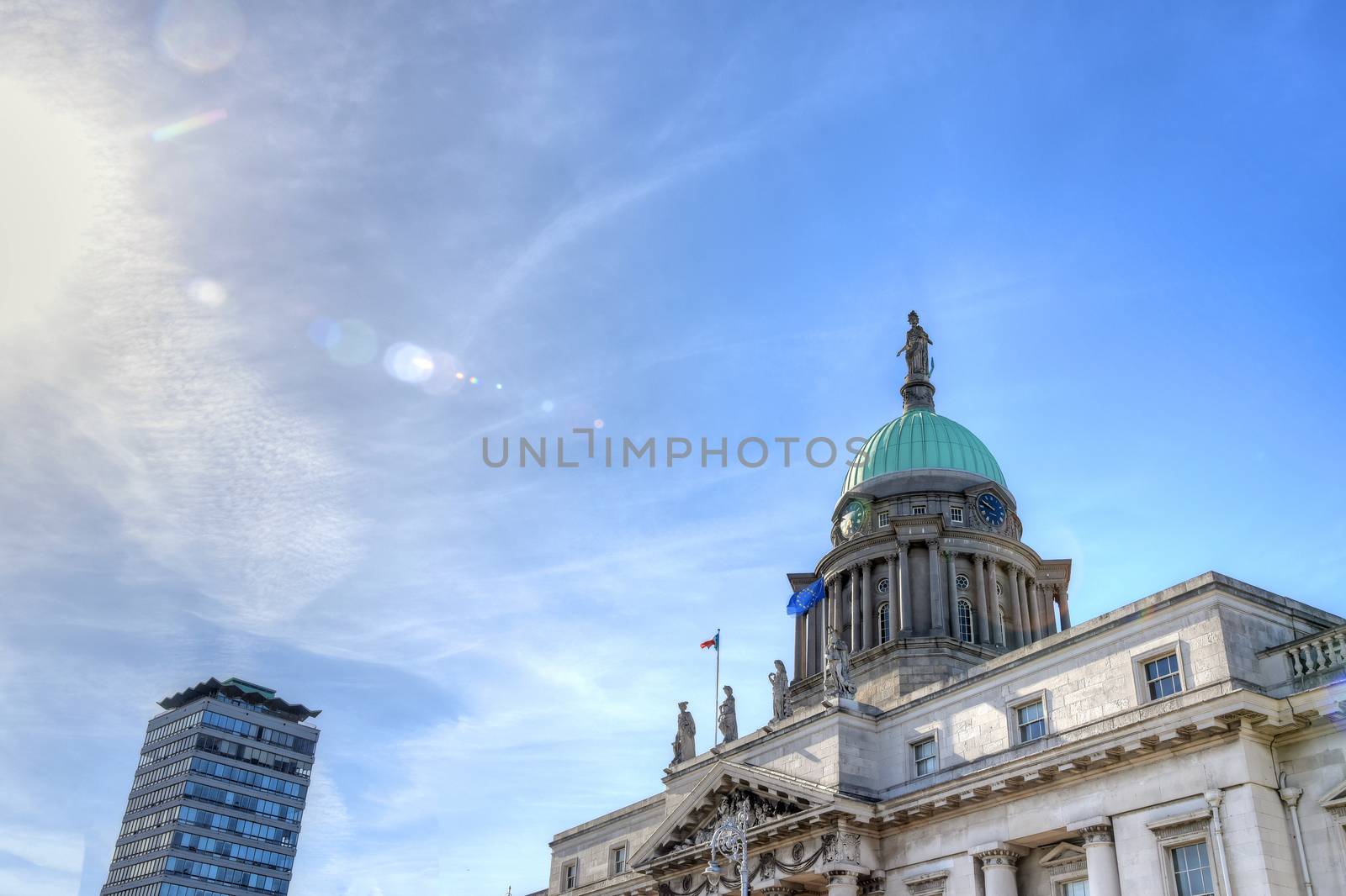 The Custom House across the River Liffey in Dublin, Ireland. 