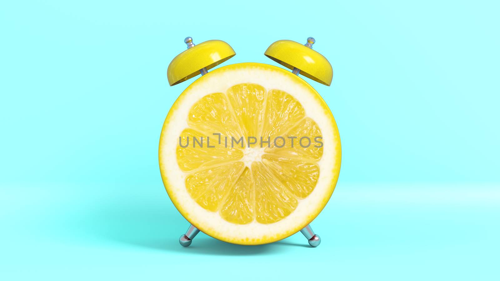 Wake up vintage morning shaped lemon. Concept illustrating that it is time to take vitamins. 3D rendering.