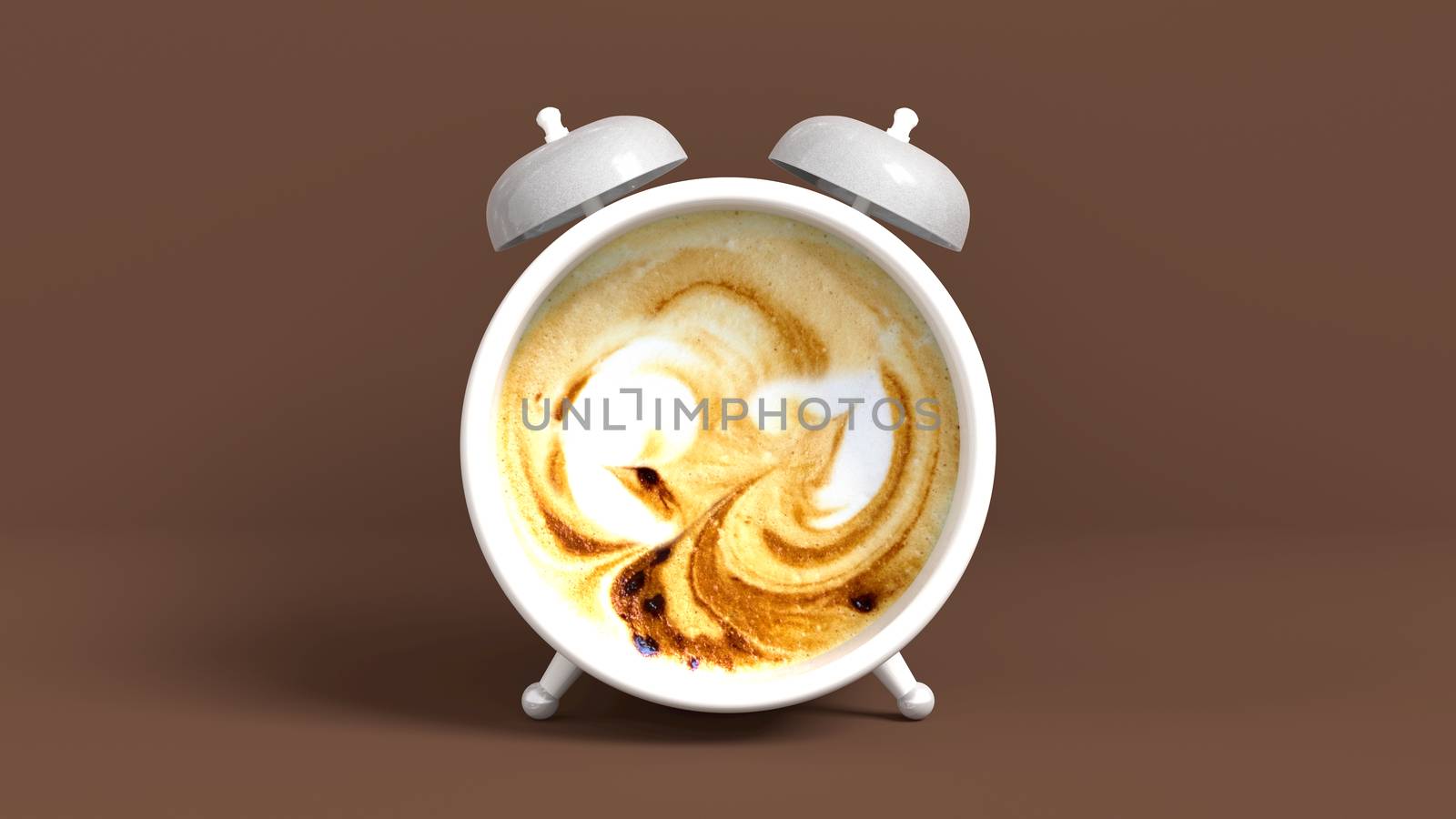 Wake up vintage morning shaped coffee. Concept illustrating that it's time to have coffee. 3D rendering.