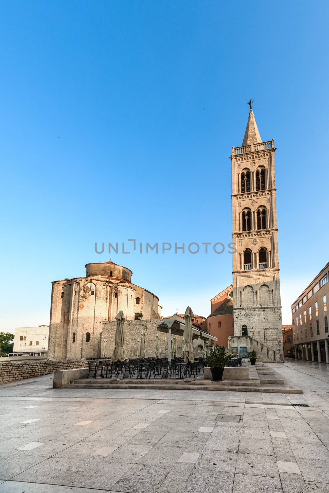 Zadar, Croatia - July 3 2018: Empty streets early in the morning are an unusual sight in high tourist season, but it offers a unique experience of the city and it's attractions