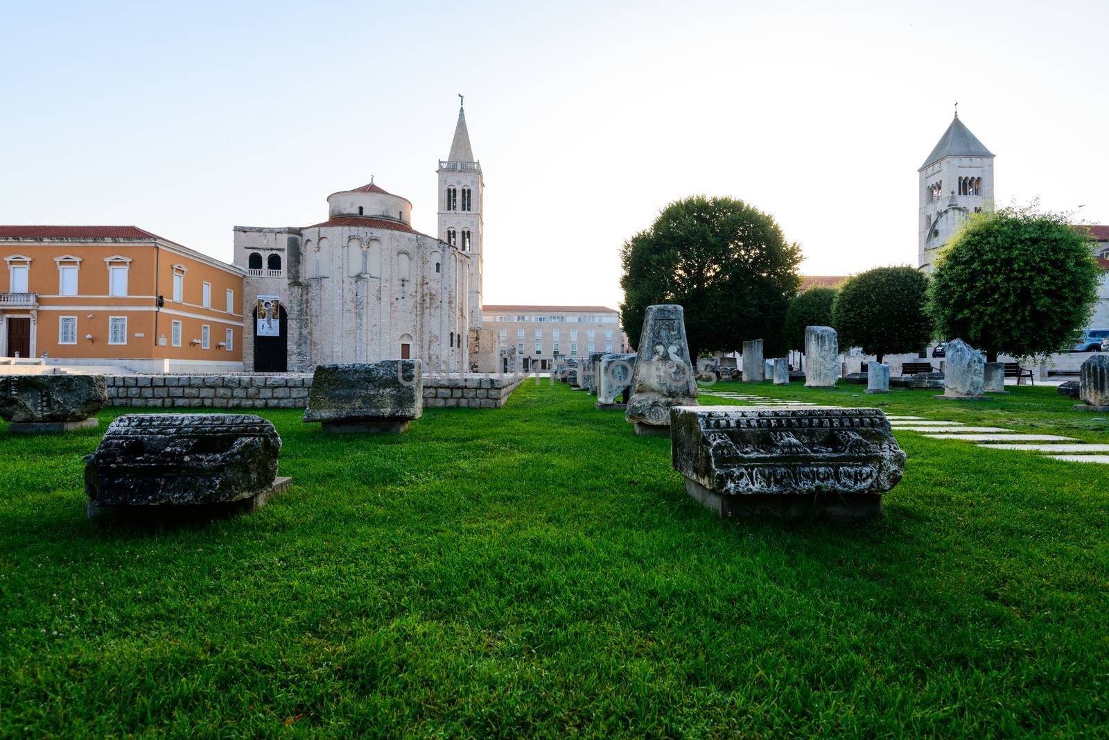 Zadar, Croatia - July 3 2018: Empty streets early in the morning are an unusual sight in high tourist season, but it offers a unique experience of the city and it's attractions