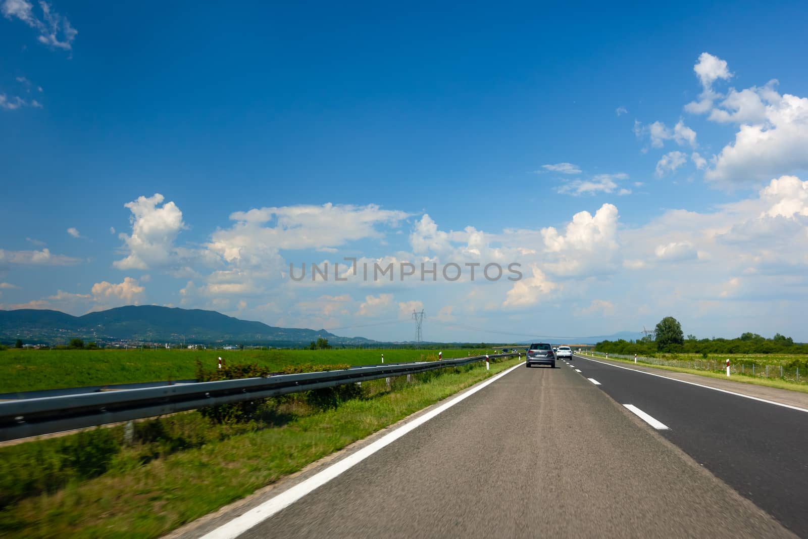 Highway in Croatia with mountains in the background