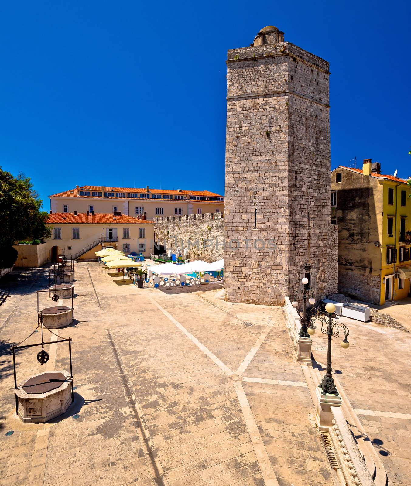 Zadar Five wells square and historic architecture view, Dalmatia, Croatia