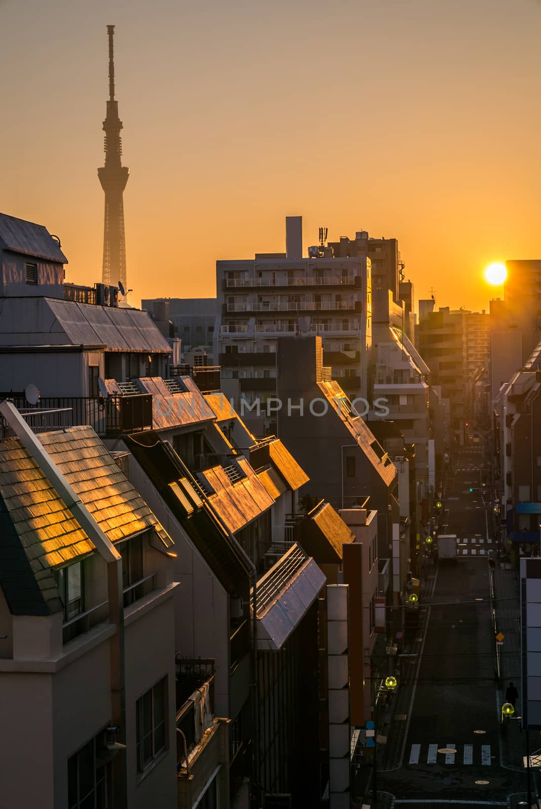 Tokyo Skytree with skyline building sunrise Ueno Japan