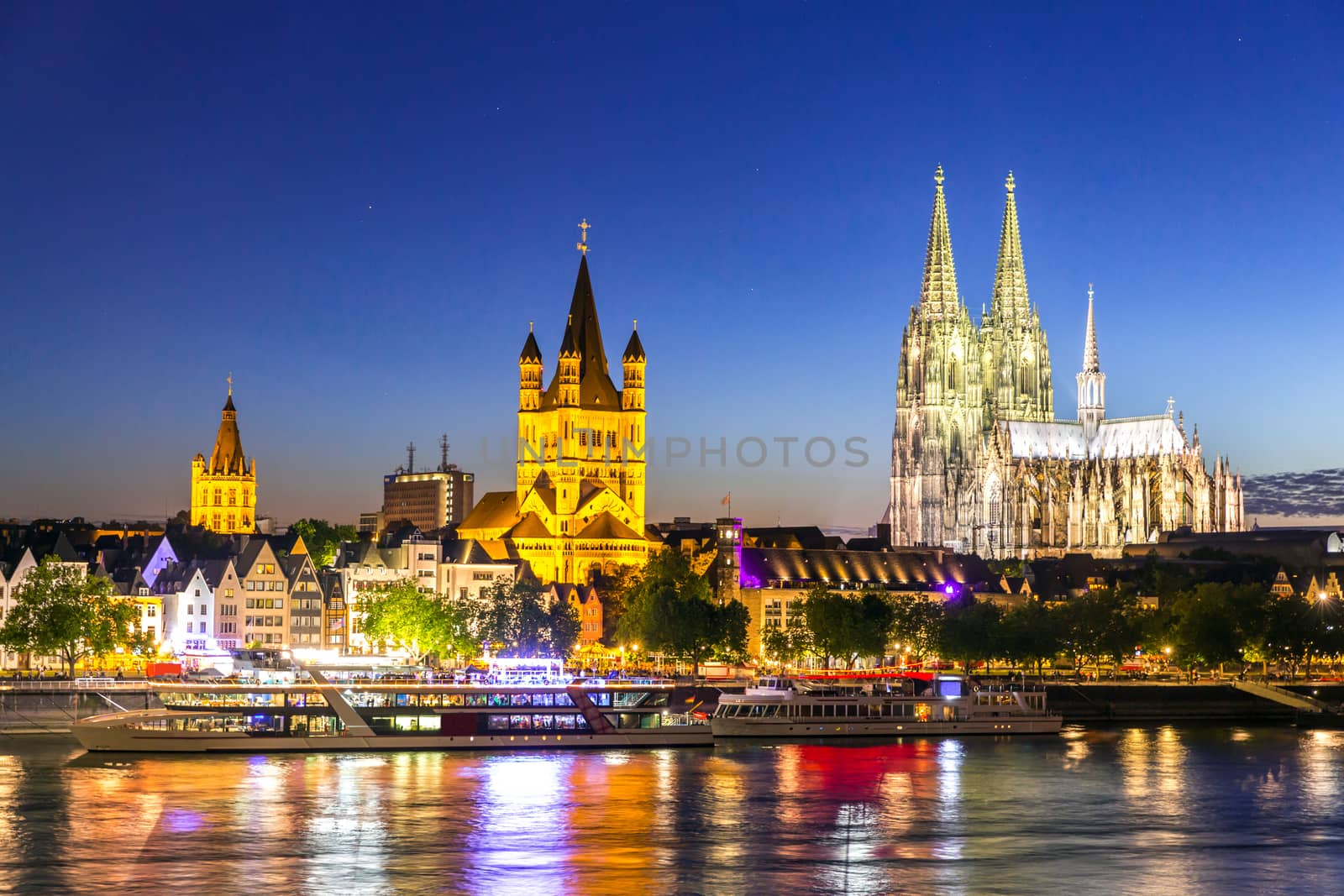 Cologne Cathedral along river rhine Germany.