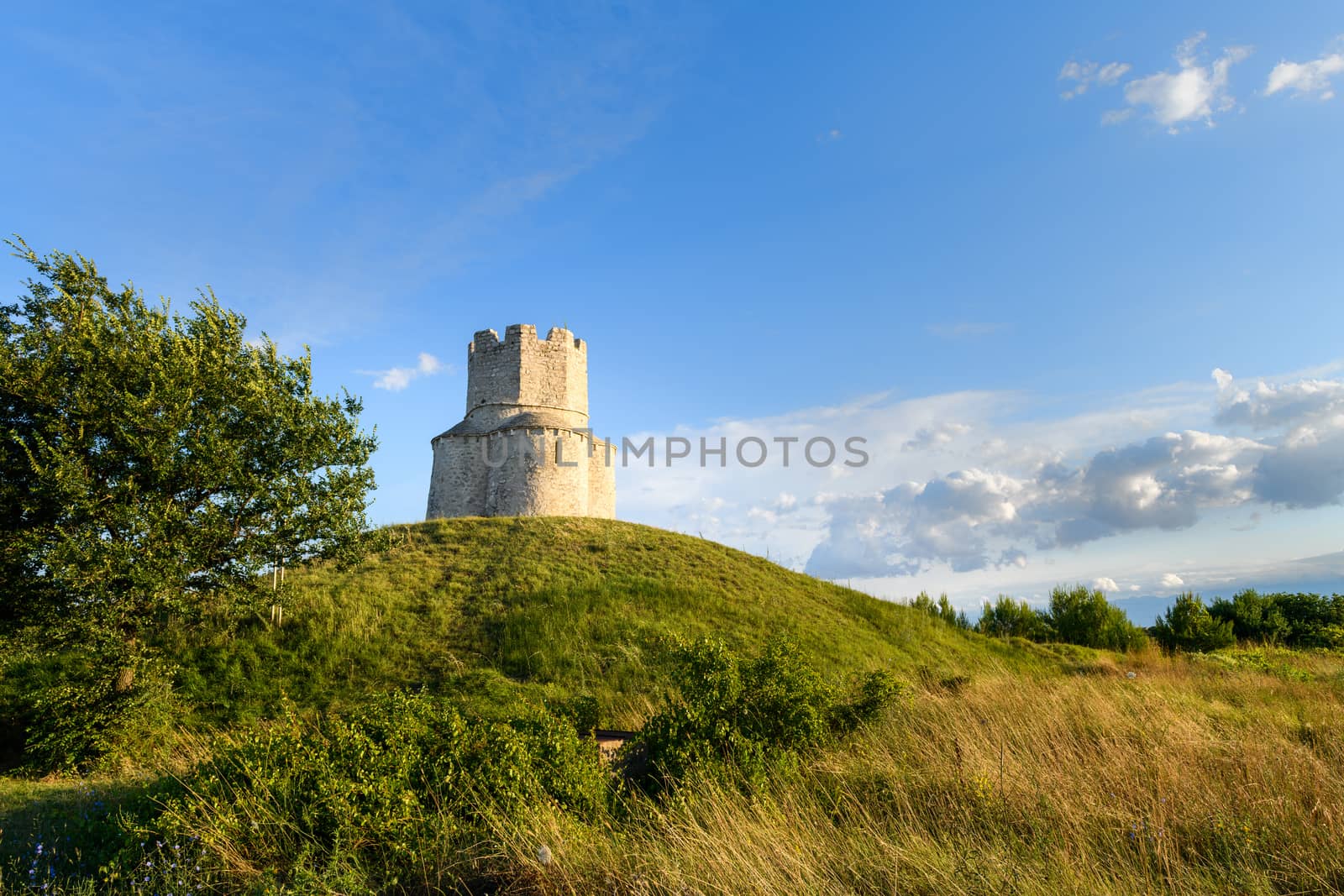 Medieval stone church of St. Nicholas Sveti Nikola near Nin, Dalmatia, Croatia, small chapel on top of hill