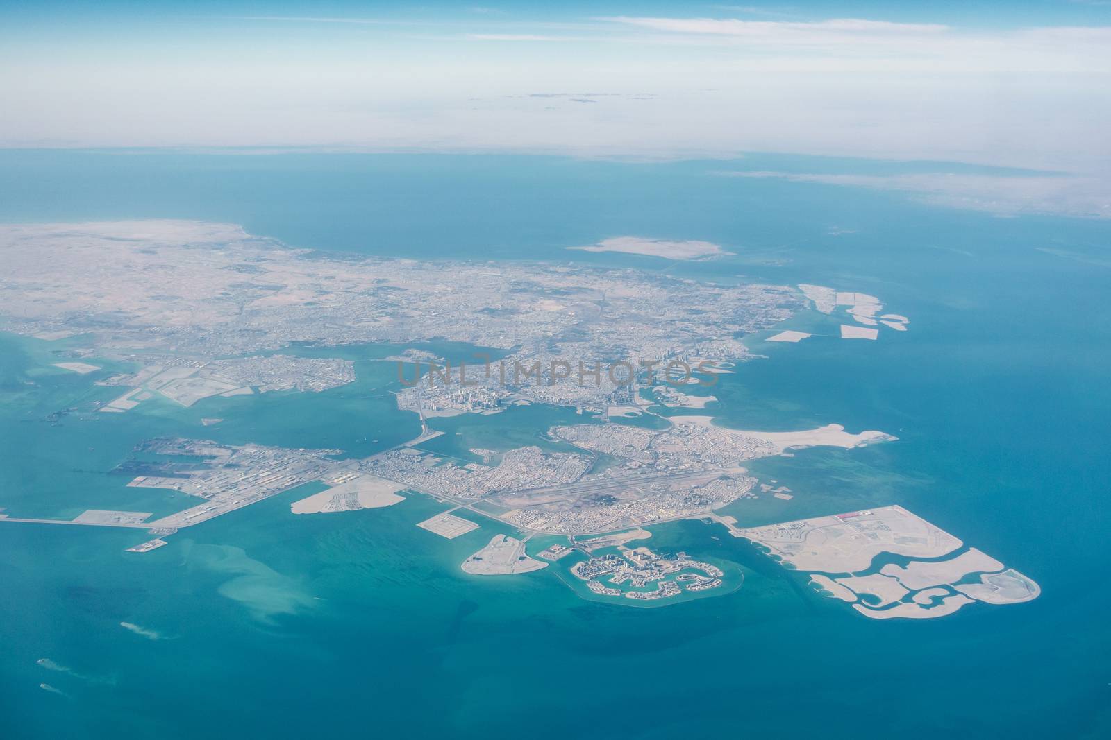 High altitude aerial view of the north part of Bahrain