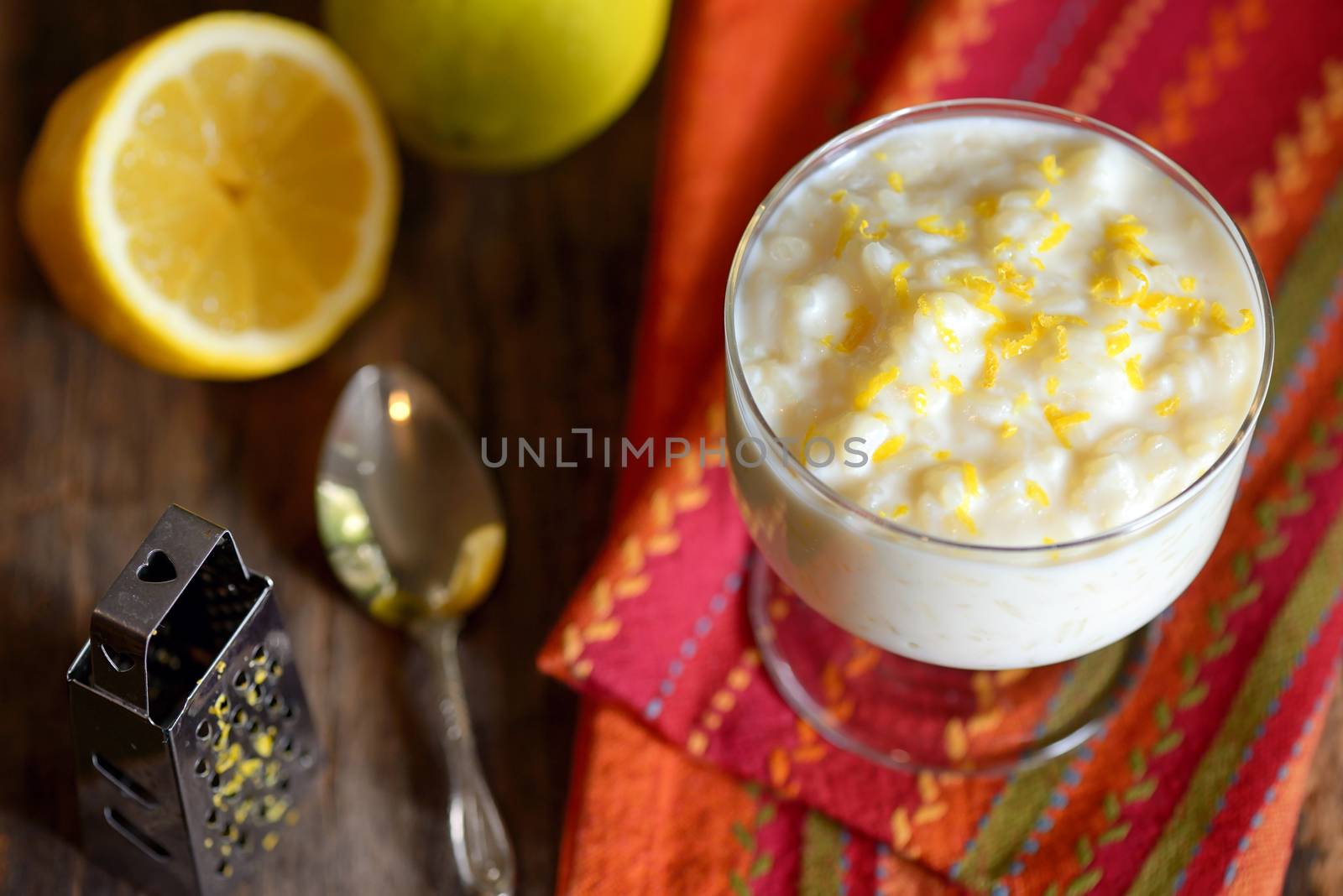 Milk Rice Pudding Breakfast with lemon