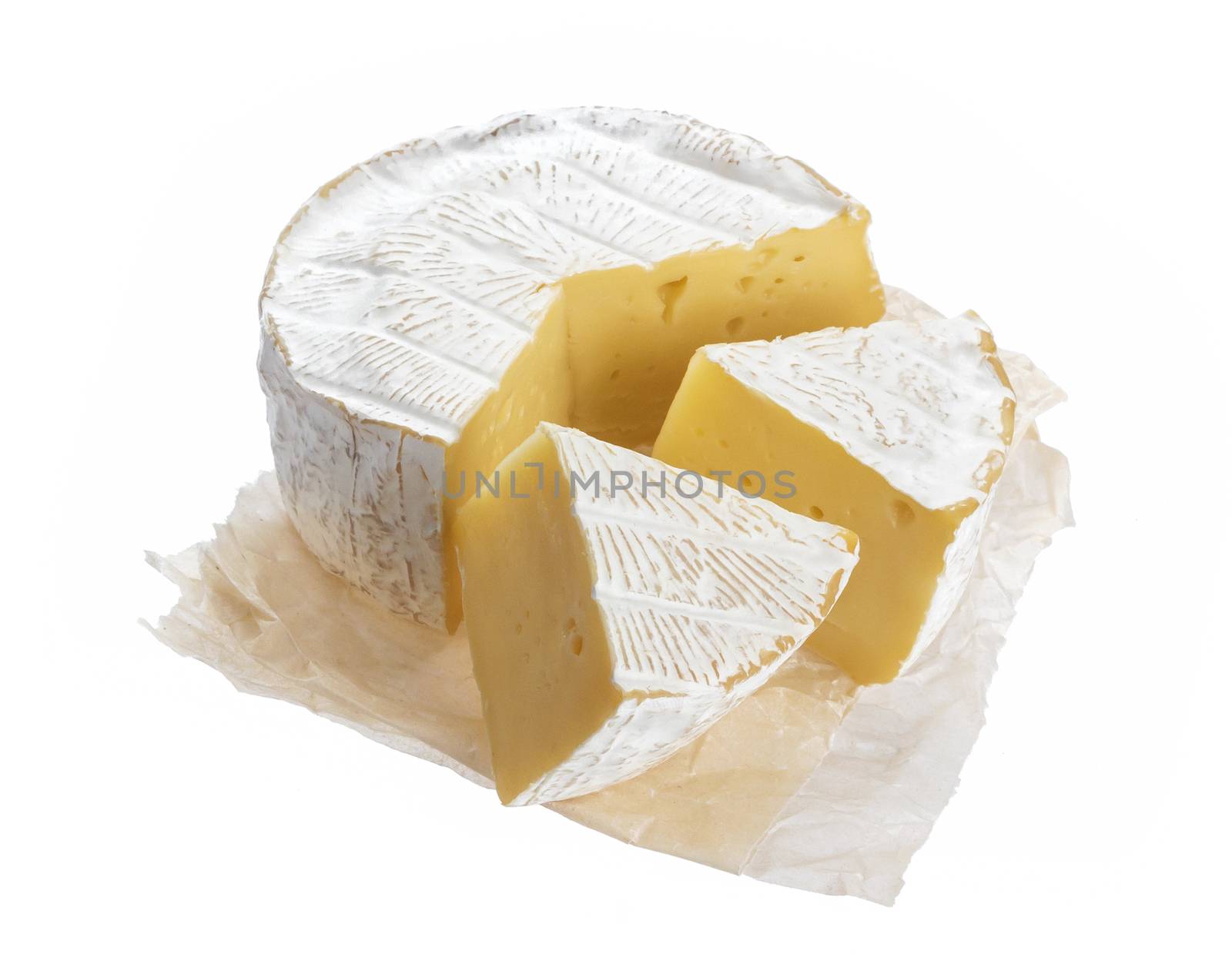 Camembert or brie cheese isolated on white background with clipping path